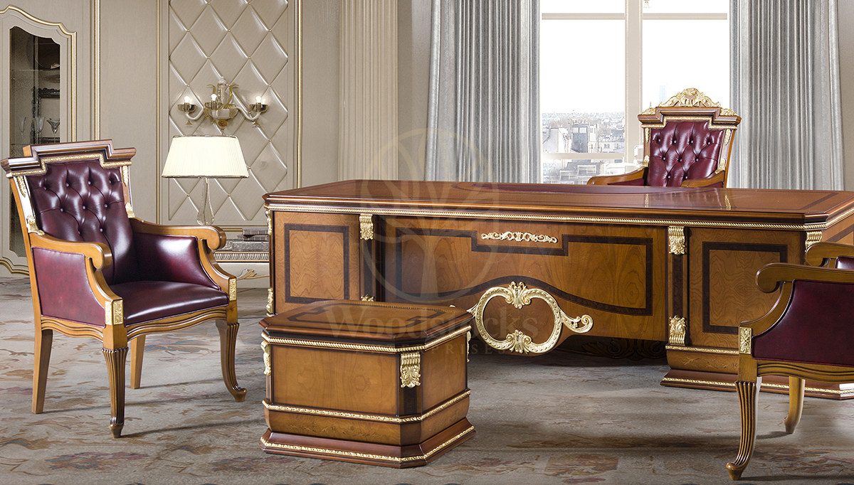 Royal Cevahir Bronze Hand Carved Teak Office Table, Saharanpur, view 4