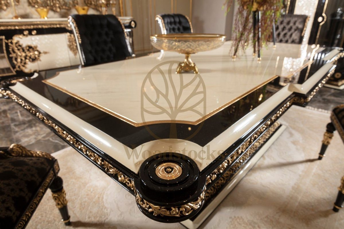 Teak Lyon Black and Gold Dining Set, view 7