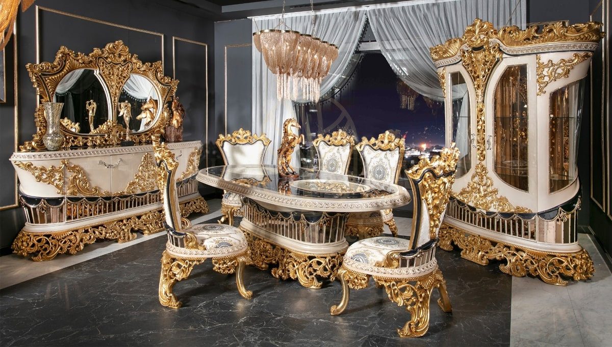 Royal Bilbao Hand Carved Teak Dining Table Set, Saharanpur, Dining Table