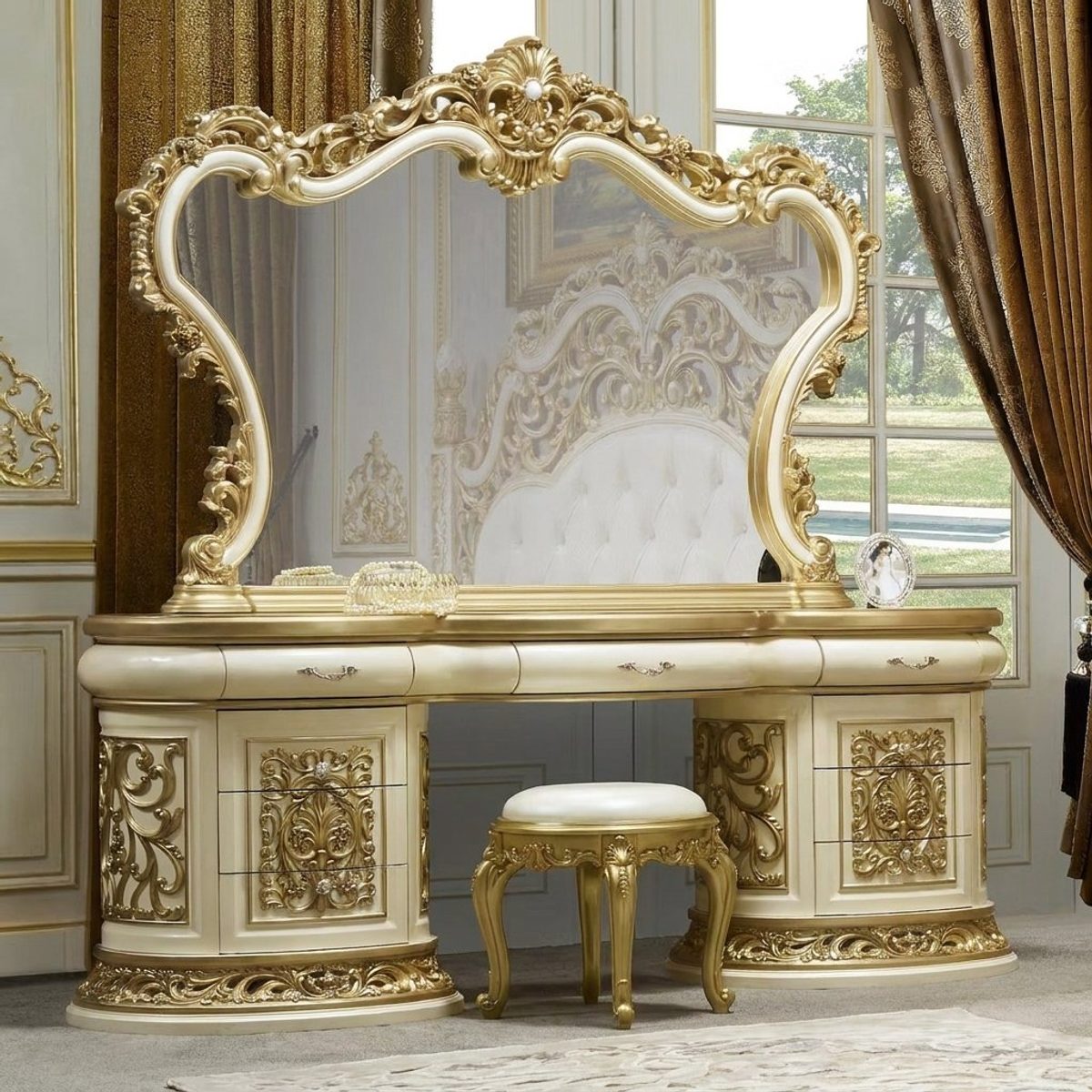 Teak Ornate Gold Dressing Table III, Dressing Table