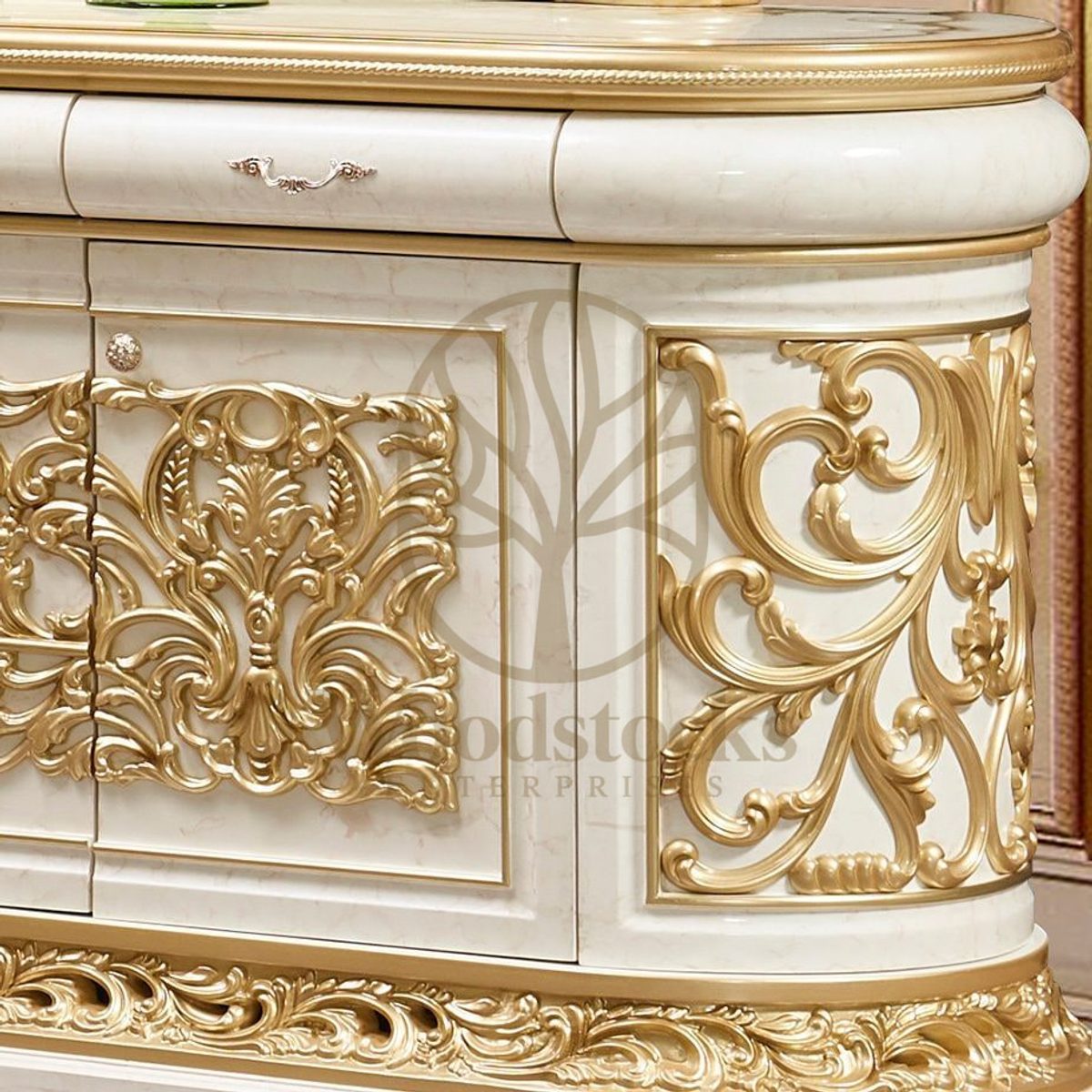 Teak Ornate Cream Dining Table, view 3