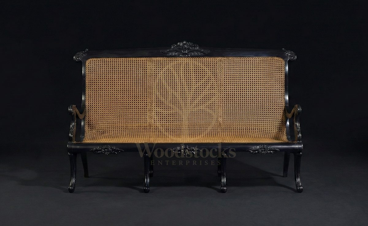 Hand Carved Teak Ceylonese Cane & Ebony Sitting Suite, Saharanpur, view 3