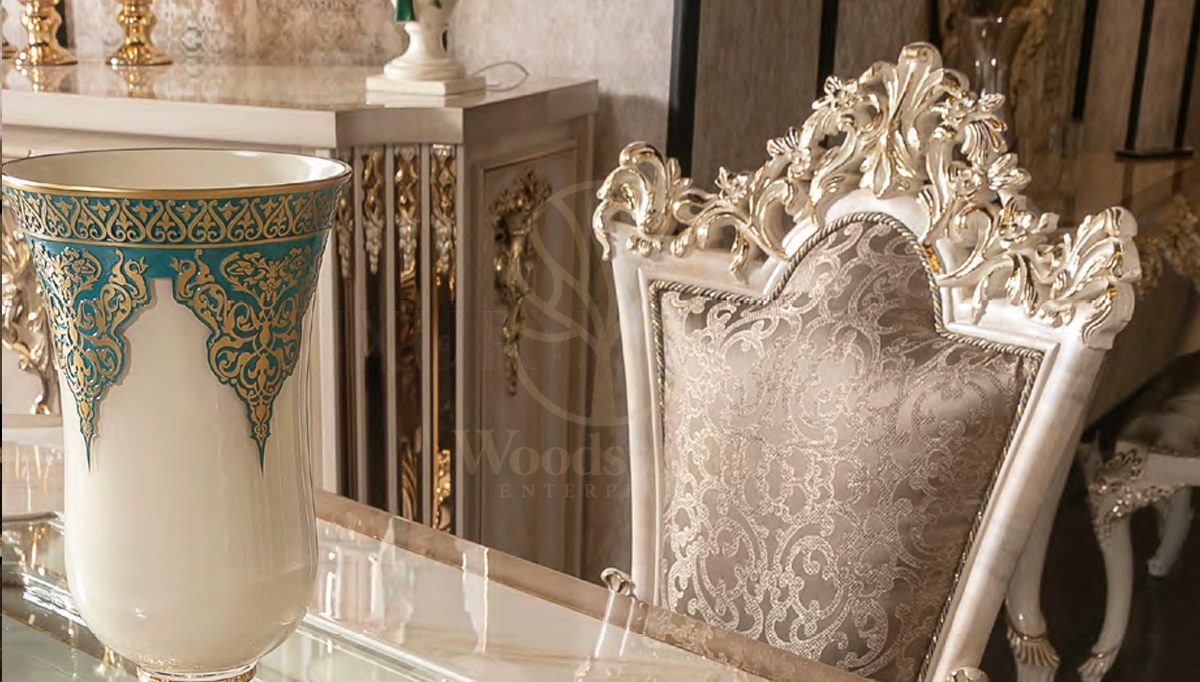 Royal Vitton White Hand Carved Teak Dining Table Set, Saharanpur, view 4