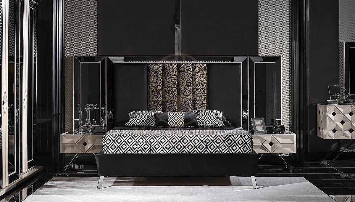 Luxury Amelie White Black Handcrafted Teak King Size Bed, Saharanpur, view 2