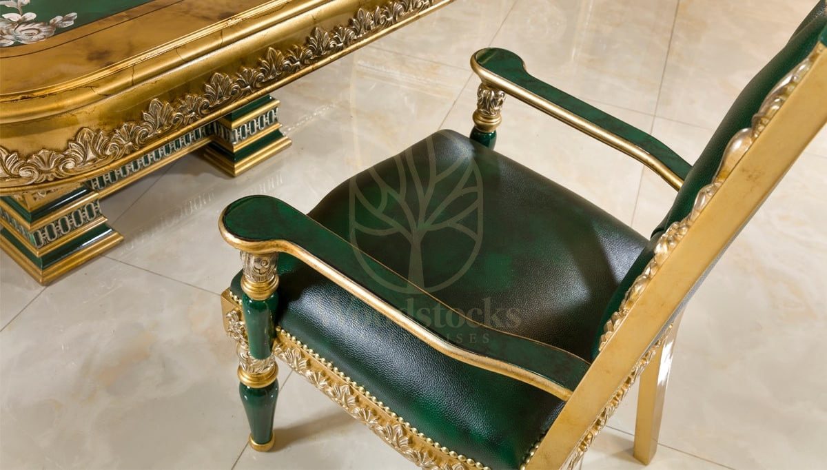Royal Saheste Green Hand Carved Teak Dining Table Set, Saharanpur, view 6