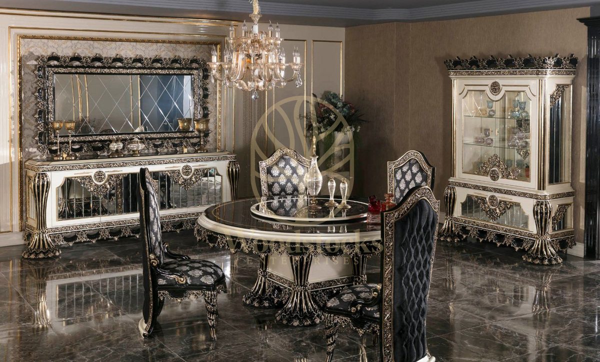 Teak Milano Black and Silver Round Dining Set, Dining Table