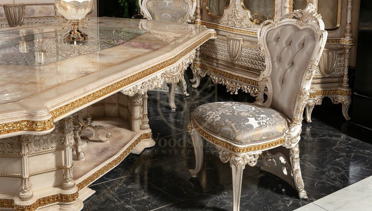 Royal Defne Hand Carved Teak Dining Table Set, Saharanpur, view 3