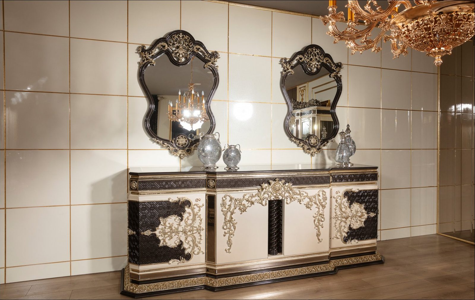 Teak Baroque Ivory and Black Console Table, hand-carved to order at the Woodstocks workshop in Saharanpur