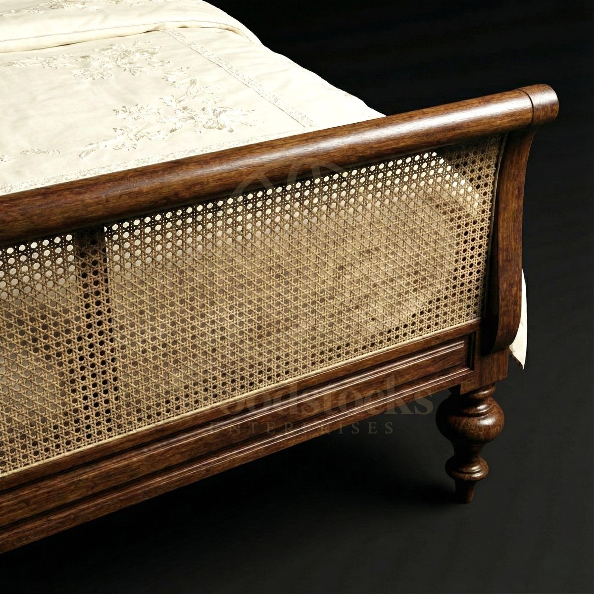 Royal Teak Arles Provincial Cane-Back Bed, Saharanpur, view 4