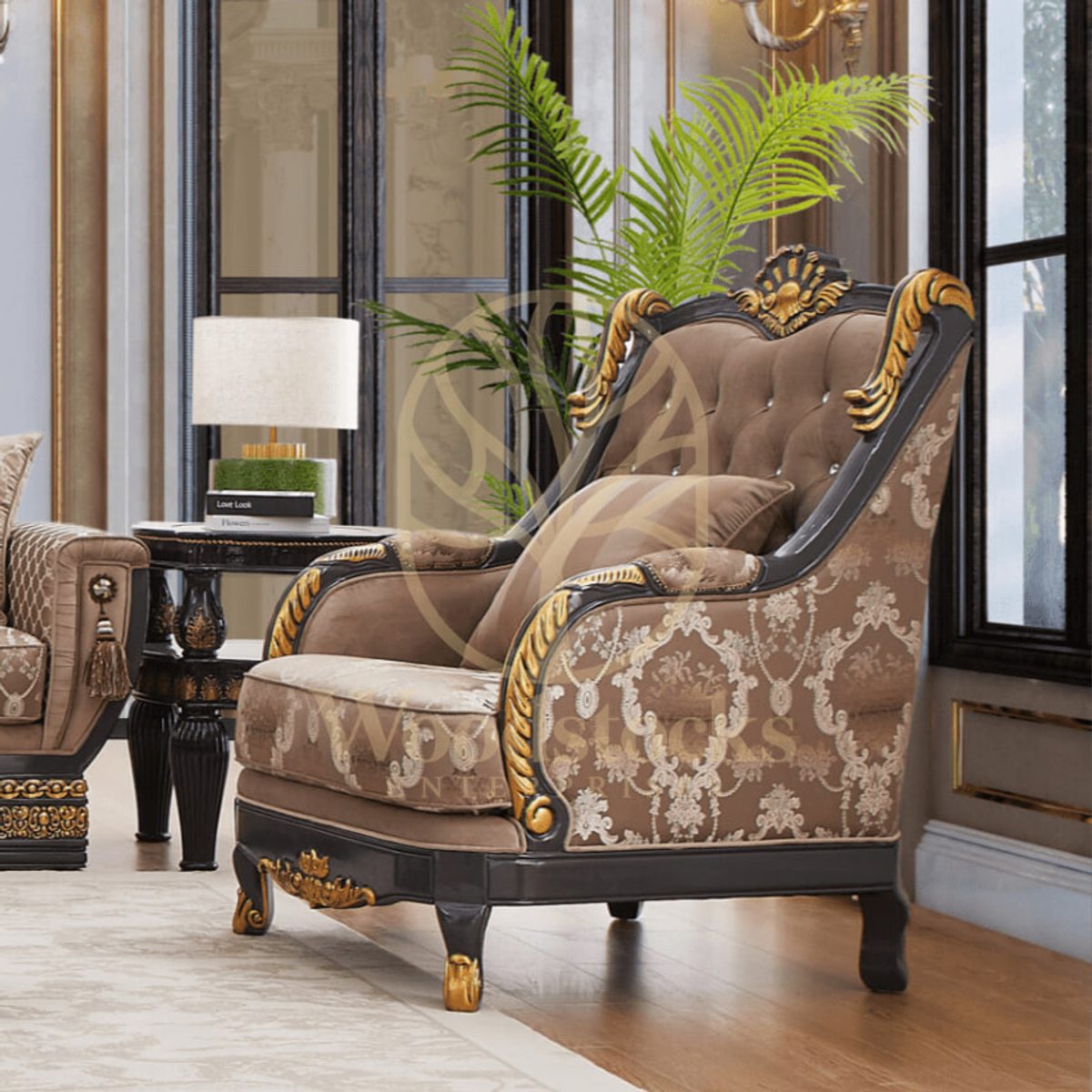 Teak Ornate Gold Living Room Chair, Chairs