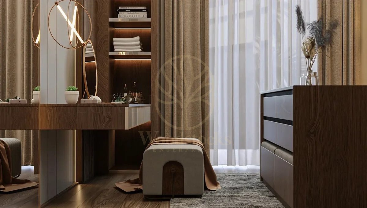Luxury Quasar Handcrafted Teak Walk-in Wardrobe, Saharanpur, view 5