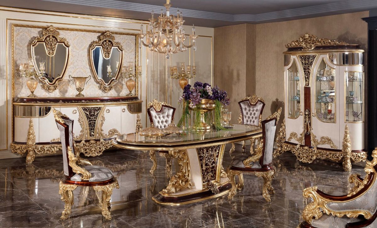 Teak Royal Gold Carved Dining Set, Dining Table