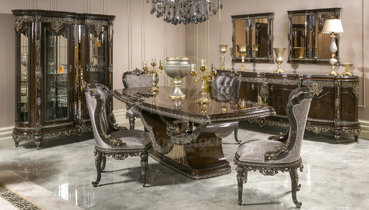 Royal Siena Hand Carved Teak Dining Table Set, Saharanpur, Dining Table