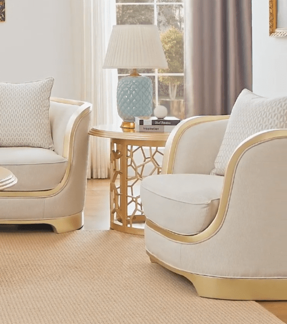 WSE High Quality Teak Wood Contemporary Gold Bedroom Chair II, Bedroom Chair