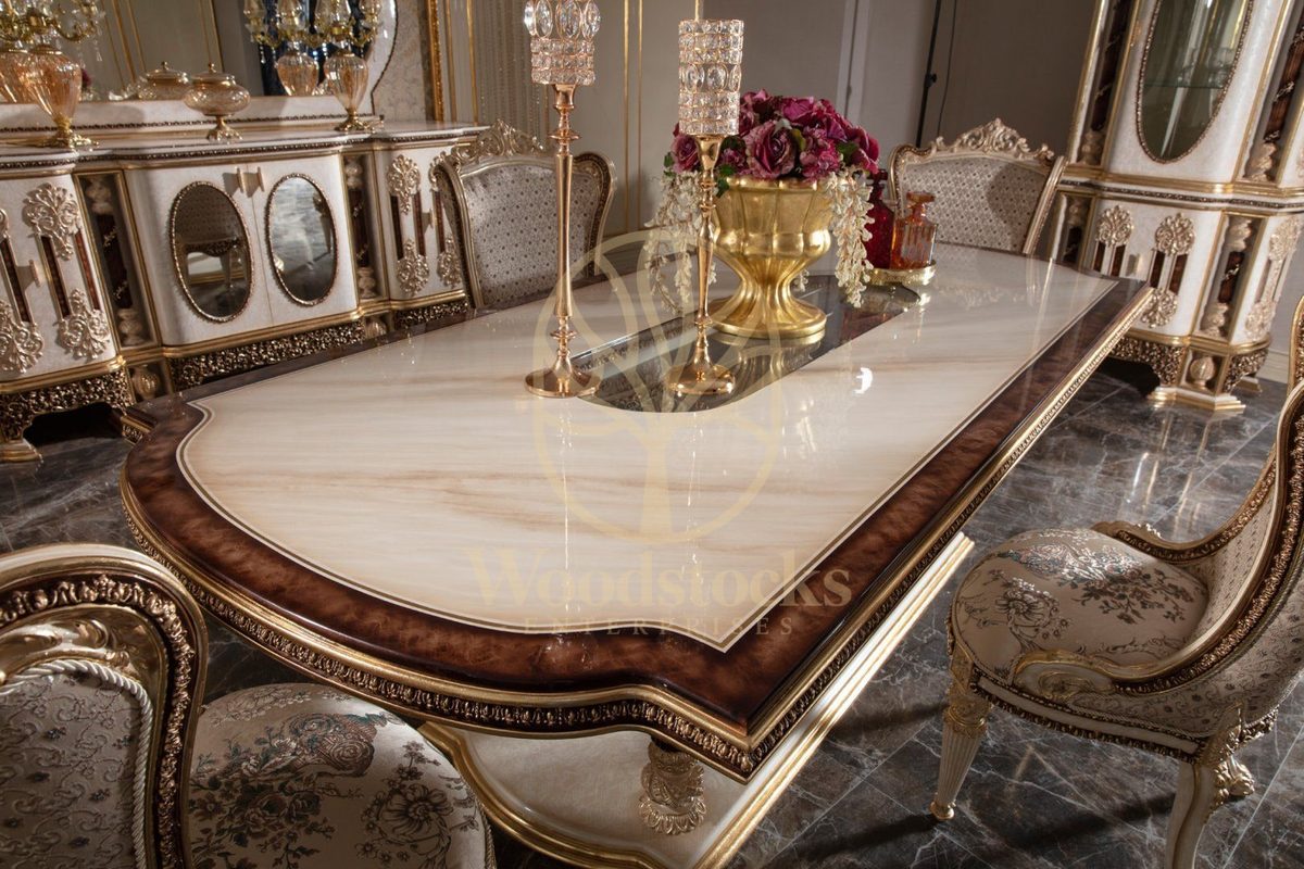 Teak Monaco Cream and Gold Dining Set, view 10