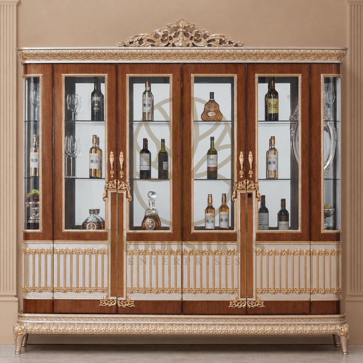 Teak Ornate Antiqued Ivory China Cabinet, view 5