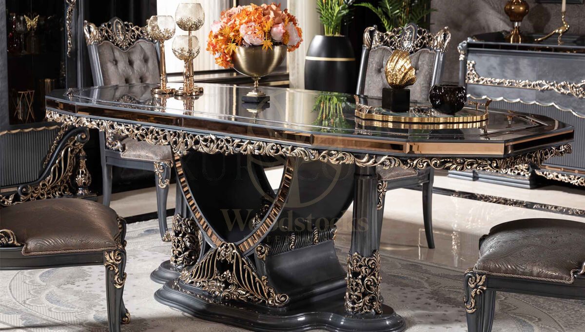 Royal Hamidiye Hand Carved Teak Dining Table Set, Saharanpur, view 4