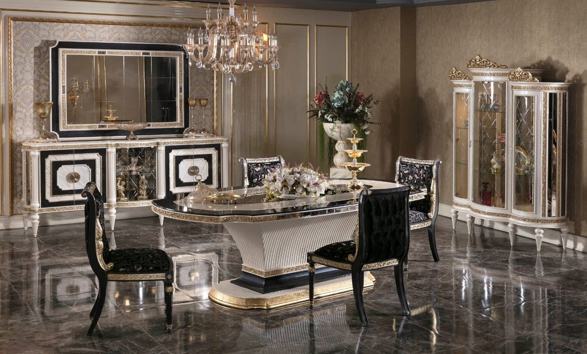 Teak Sarina Ivory and Black Dining Set, Dining Table