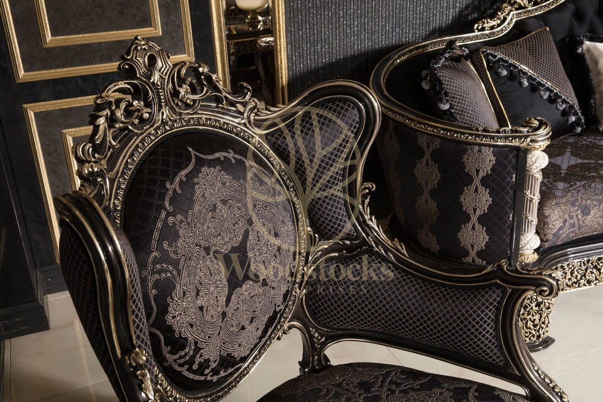 Teak Monaco Charcoal and Gold Tufted Sofa Set, view 15