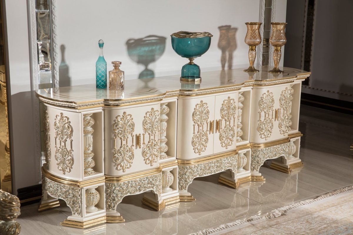 Teak Monaco Ivory and Gold TV Cabinet, TV Cabinet