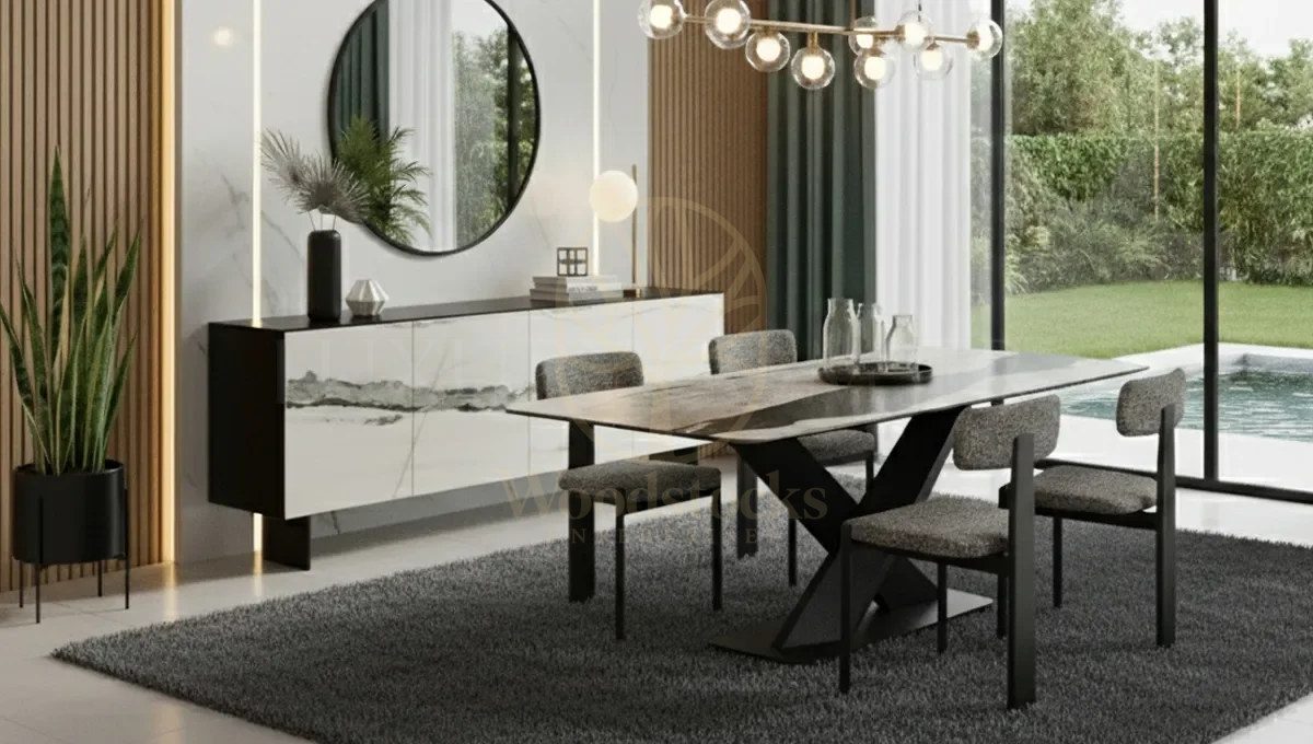 Luxury Tonelli Handcrafted Teak Dining Table Set, Saharanpur, view 3