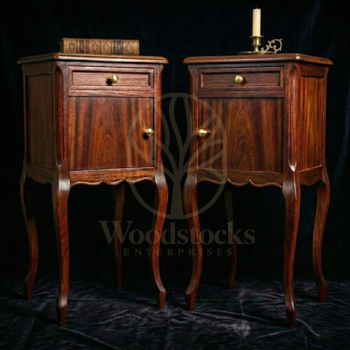 Royal Teak Normandy Louis XV Bedside Pair, Saharanpur, Side Table / Nightstand