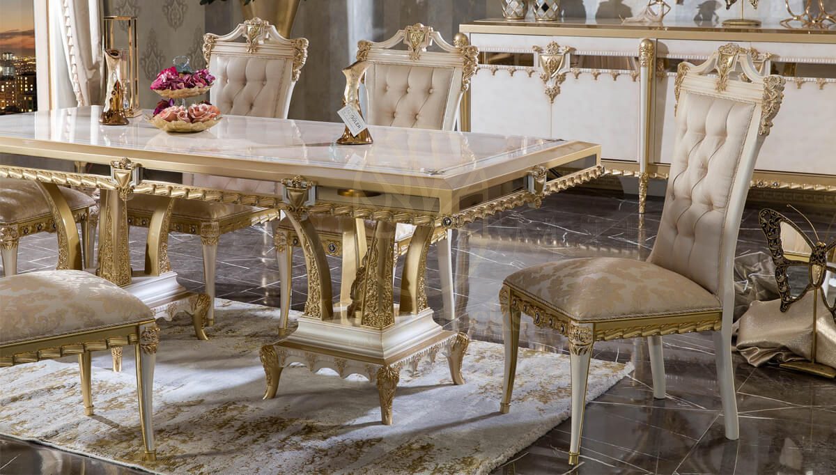Royal Tuvalya Cream Hand Carved Teak Dining Table Set, Saharanpur, view 2