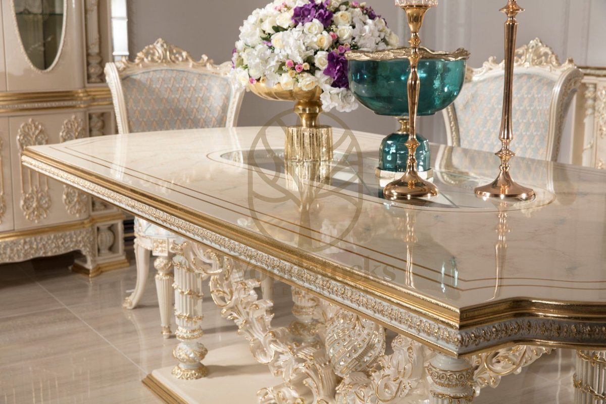 Teak Monaco Ivory and Gold Dining Set, view 6