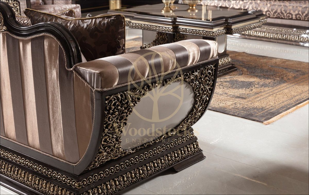 Teak Palace Brown and Gold Carved Sofa Set, alternate view