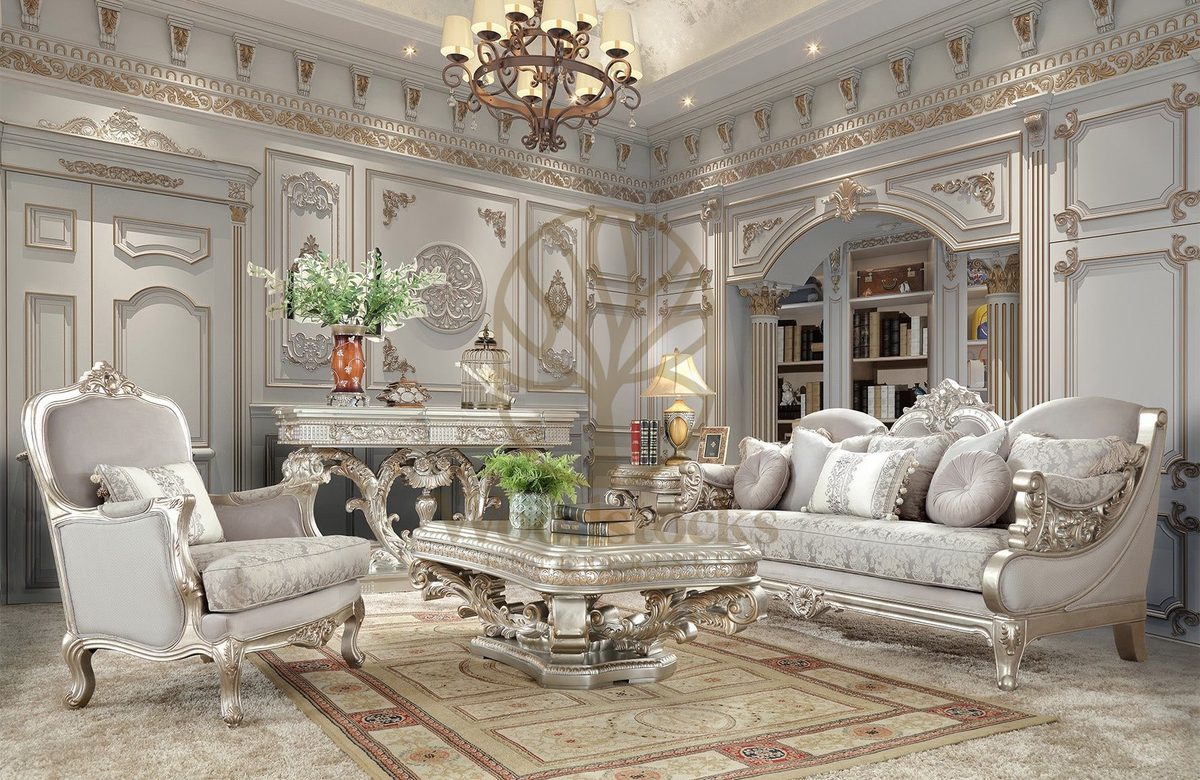 Teak European Antique Silver 3-Piece Sofa Set, Sofa Set