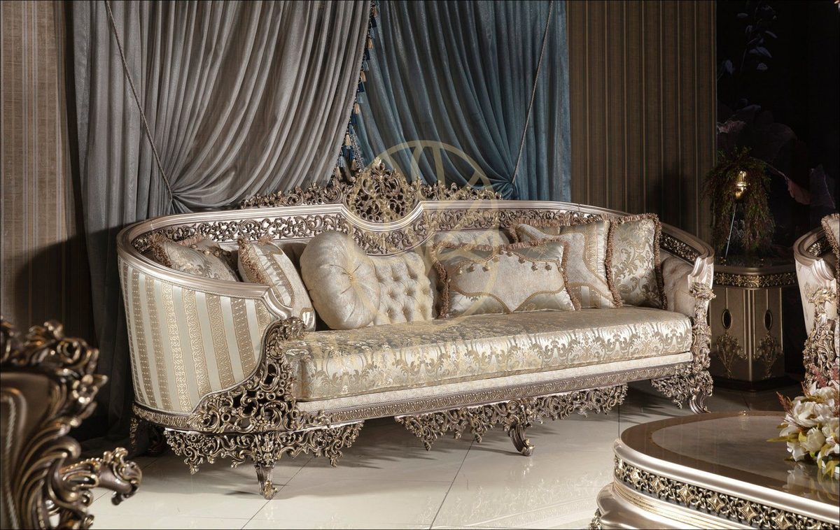Teak Elegance Champagne and Gold Sofa Set, view 5
