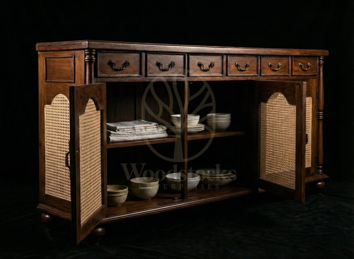 Luxury Teak Cannanore Cane-front Sideboard, Saharanpur, view 3