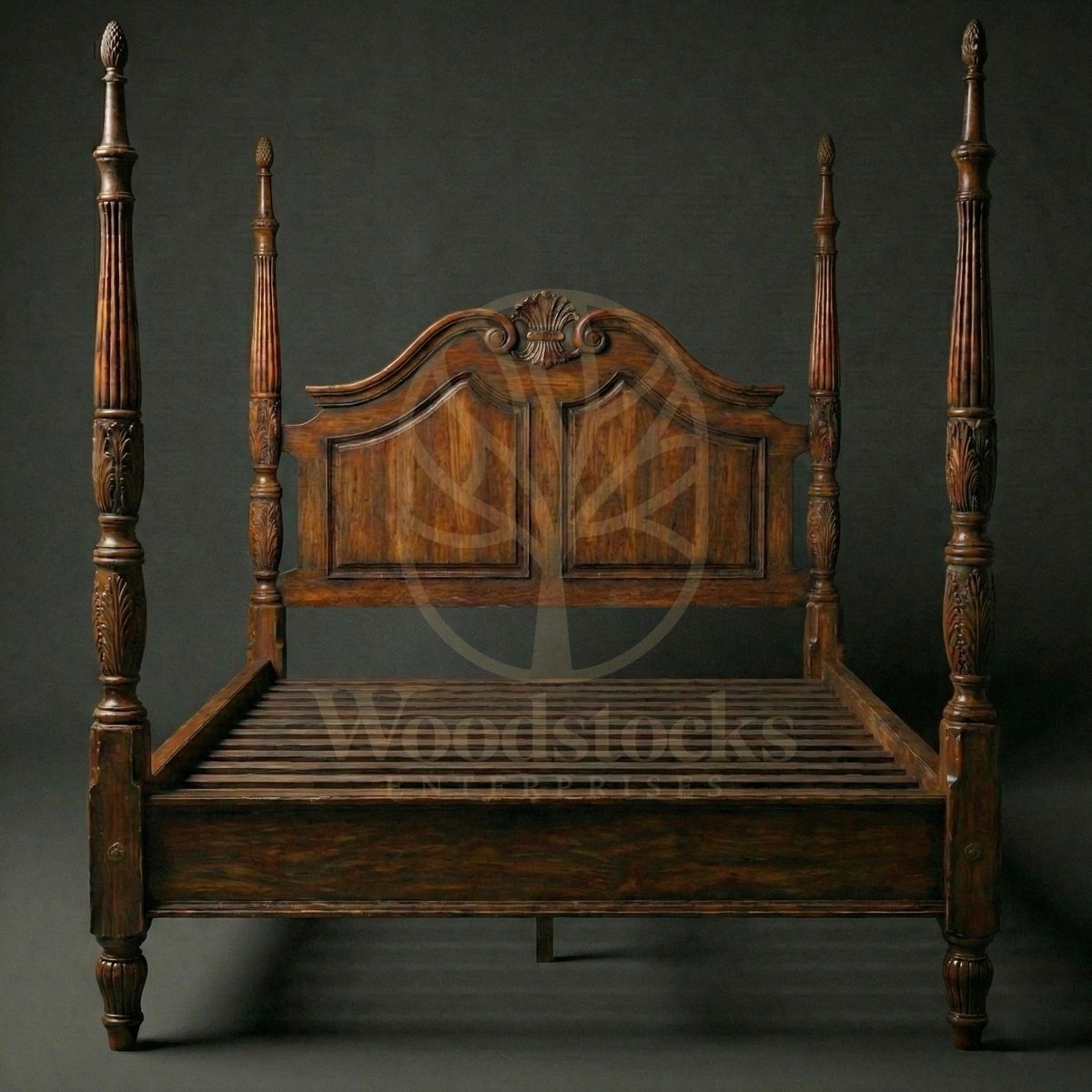 Royal Hand Carved Teak Surrey Estate Georgian Four Poster Bed, Saharanpur, view 3