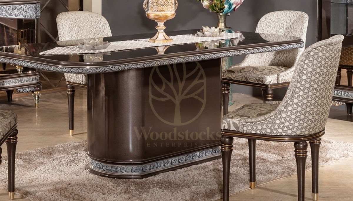 Royal Duman Hand Carved Teak Dining Table Set, Saharanpur, view 3