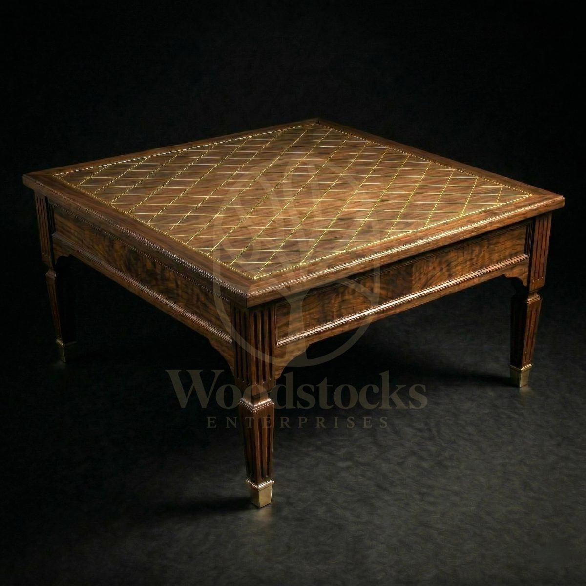 Royal Hand Carved Teak Fontainebleau Brass Trellis Coffee Table, Saharanpur, view 2