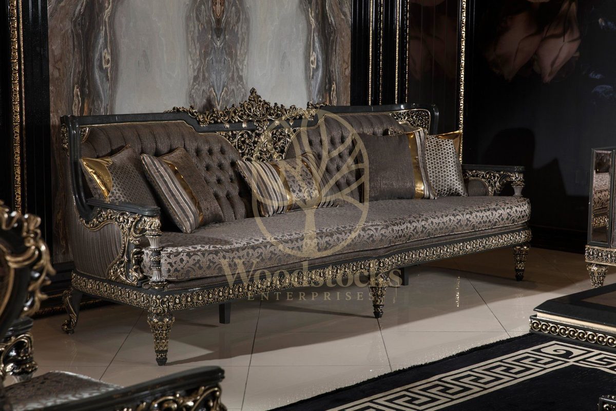 Teak Ornate Sage Green and Gold Sofa Set, view 17