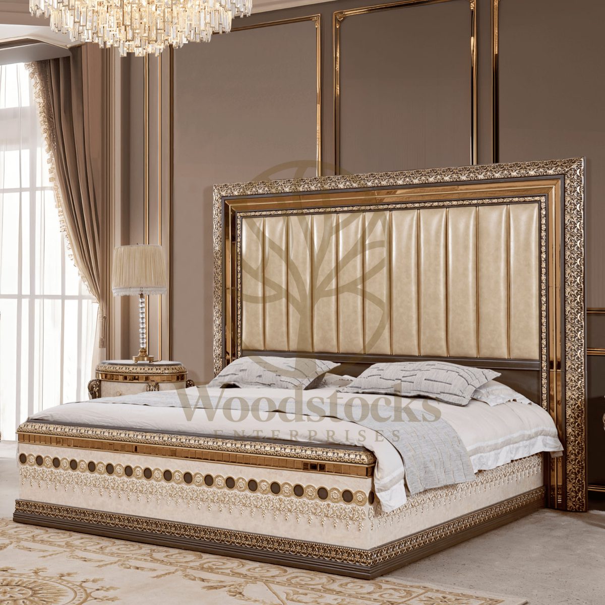 Teak Luxury Marbled Ivory King Size Bed, alternate view