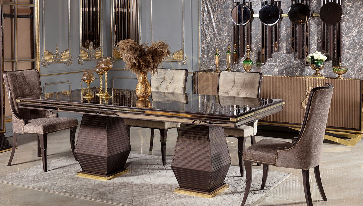 Luxury Valentin Handcrafted Teak Dining Table Set II, Saharanpur, view 2