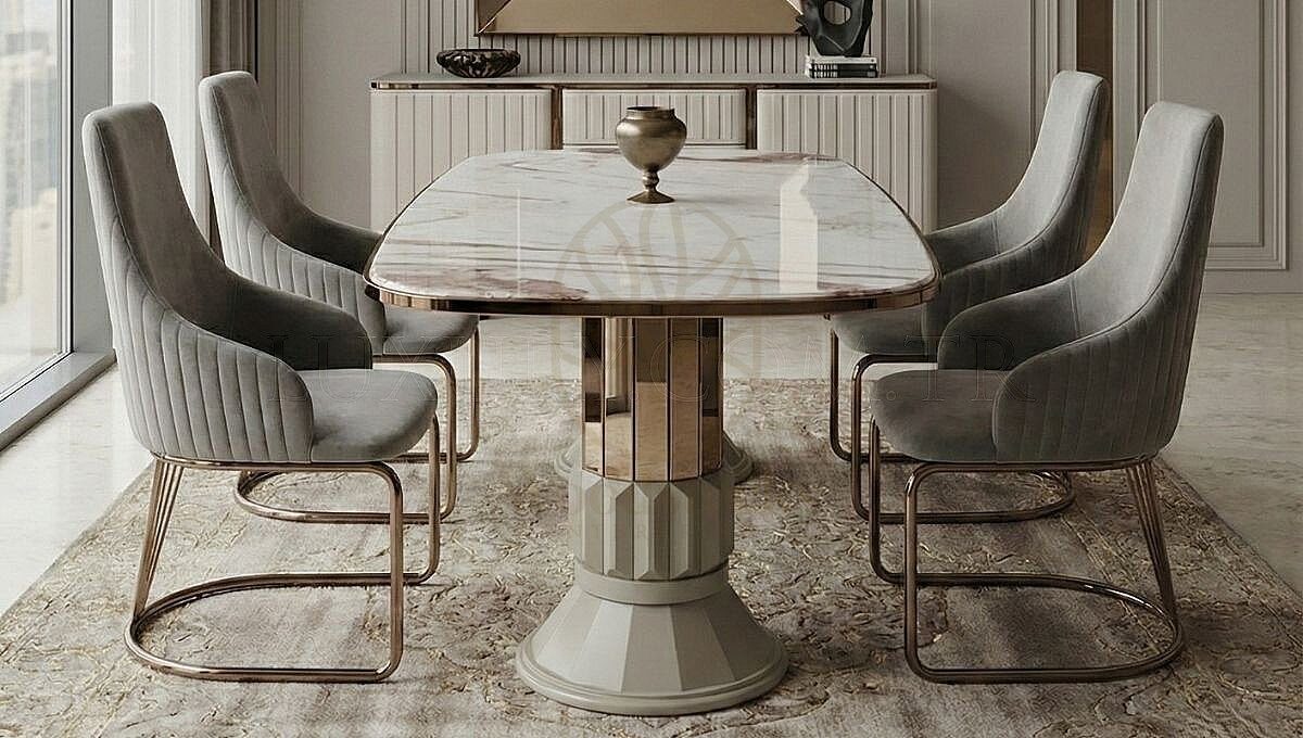 Luxury Avero Marble Handcrafted Teak Dining Table Set, Saharanpur, view 4