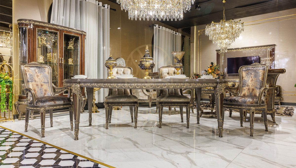 Royal Benito Hand Carved Teak Dining Table Set, Saharanpur, view 2