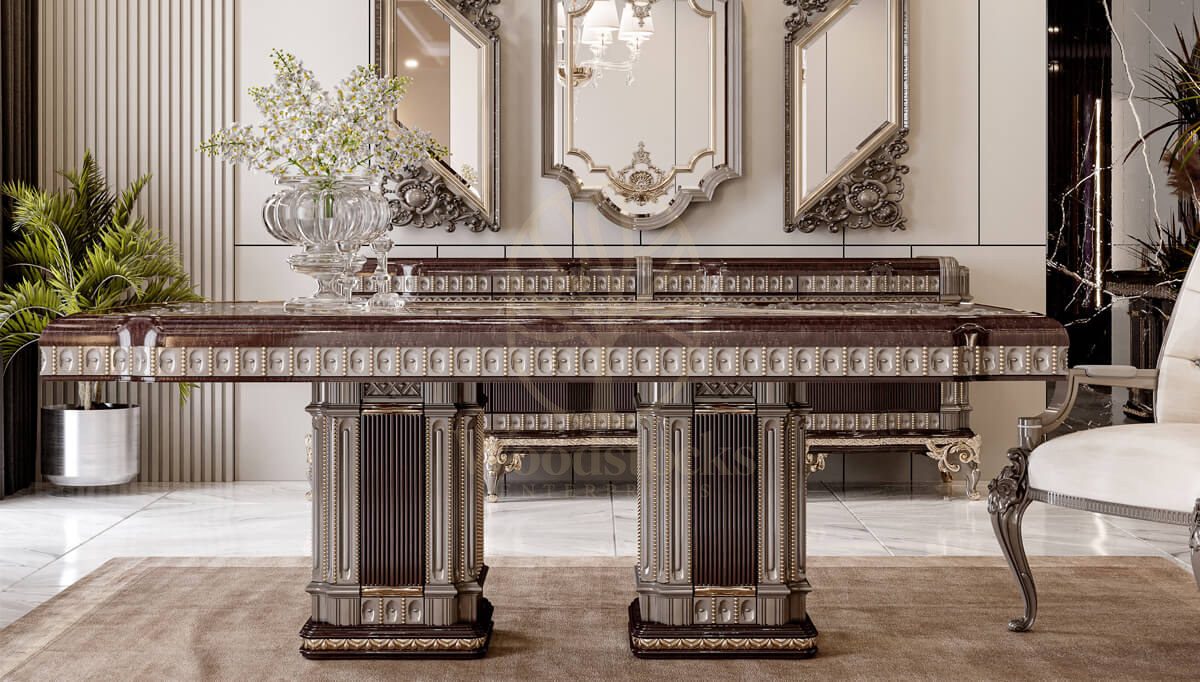 Royal Lotus Hand Carved Teak Dining Table Set, Saharanpur, view 7