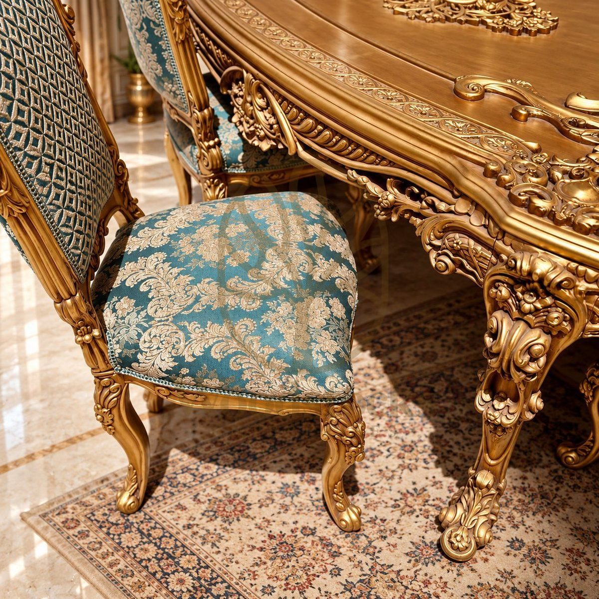 Luxury Hand-Carved Teak Dining Table II, alternate view