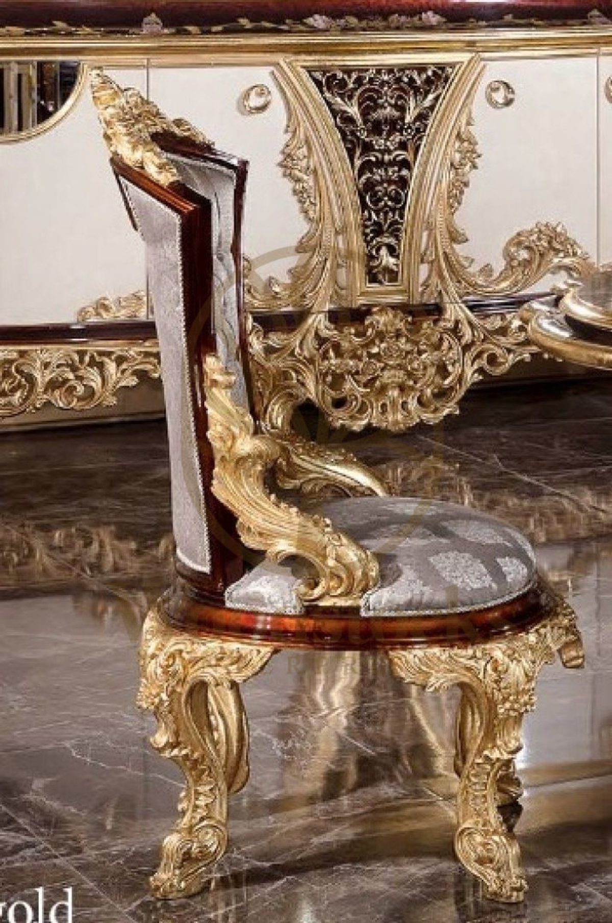 Teak Royal Gold Carved Dining Set, alternate view