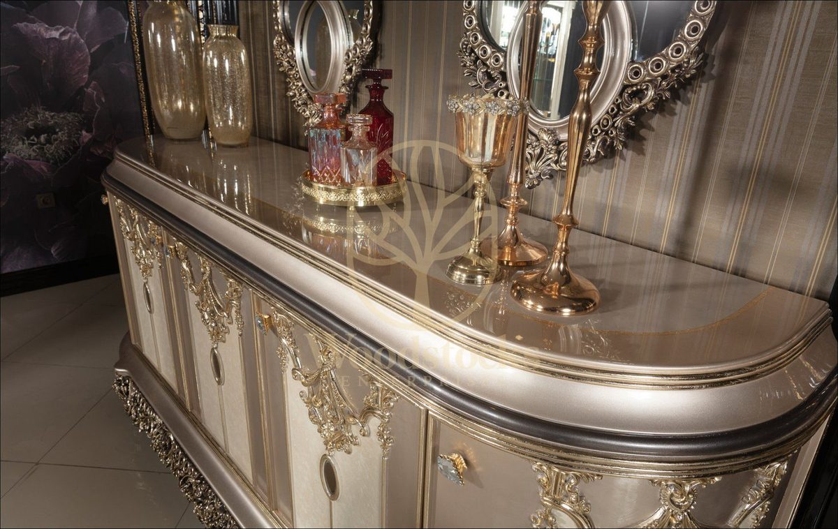 Teak Elegance Champagne and Gold Console Table, alternate view