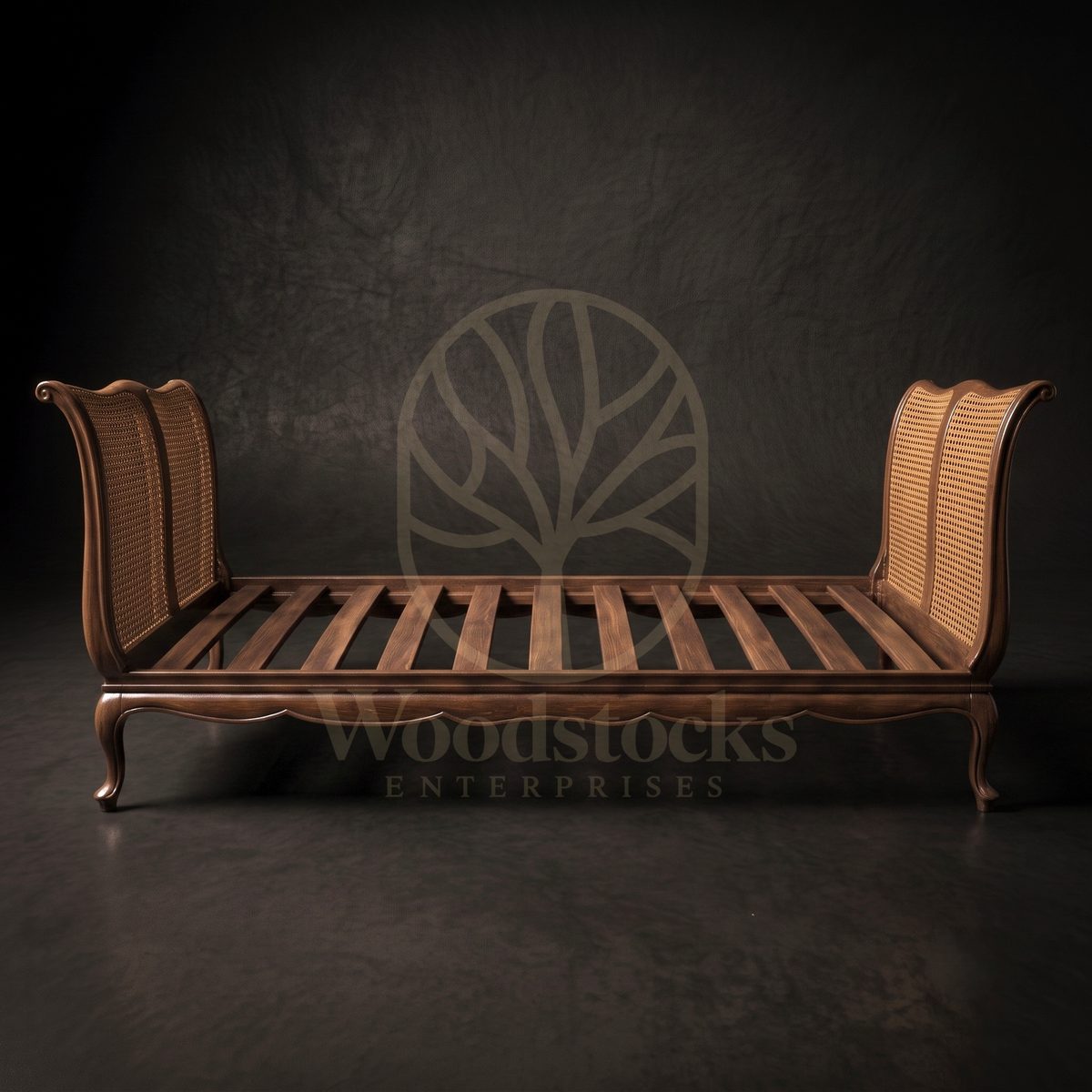 Royal Teak Fontainebleau Louis XV Caned Daybed, Saharanpur, view 2