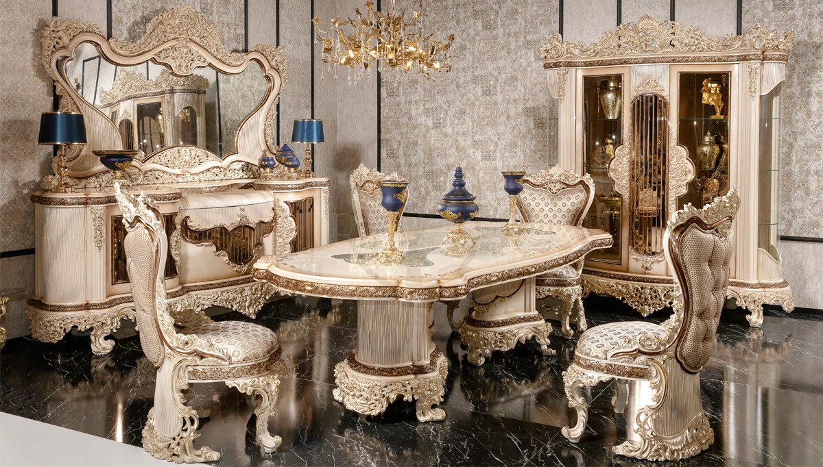 Royal Levante Hand Carved Teak Dining Table Set, Saharanpur, Dining Table