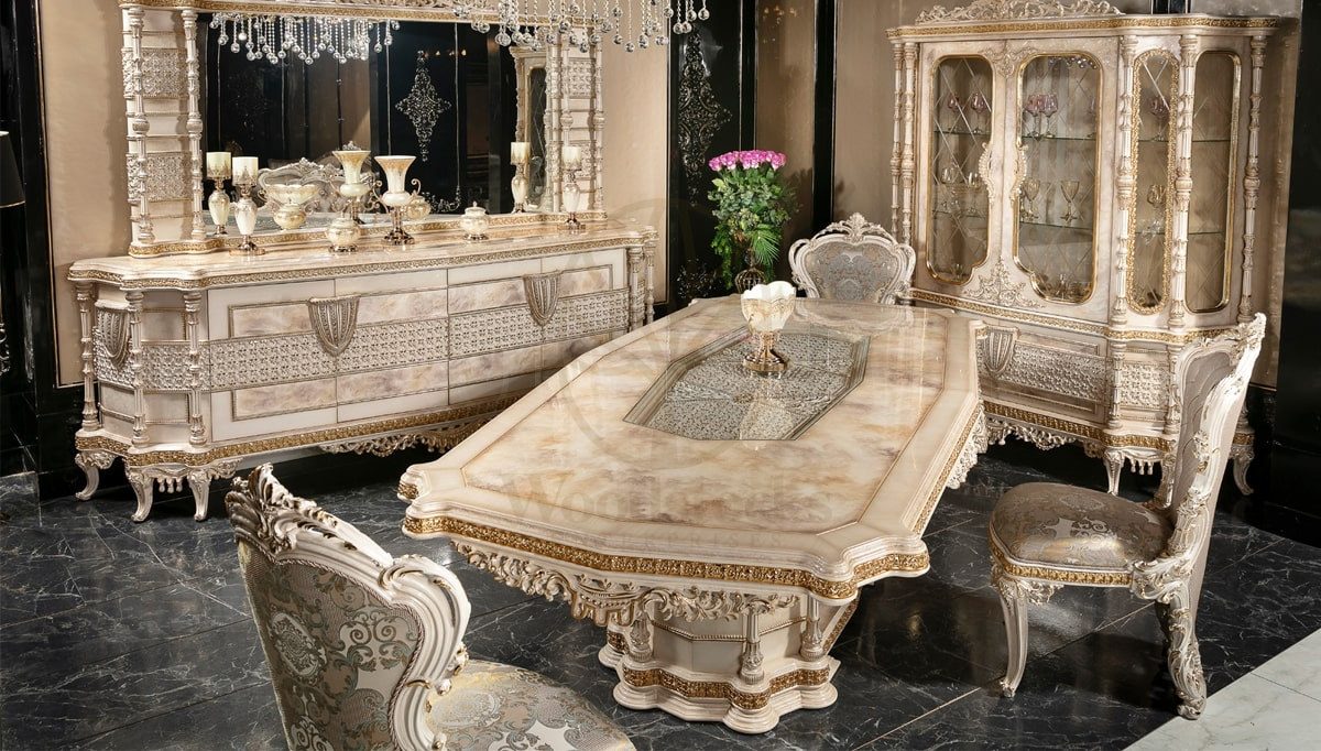 Royal Defne Hand Carved Teak Dining Table Set, Saharanpur, Dining Table