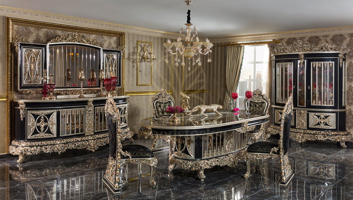 Royal Altay Black Hand Carved Teak Dining Table Set, Saharanpur, Dining Table