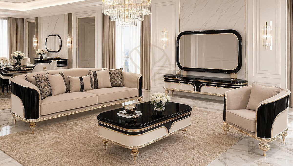 Luxury Montella White Black Handcrafted Teak Sofa Set, Saharanpur, view 3