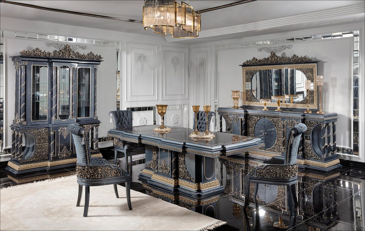 Teak Palace Blue and Silver Dining Set, Dining Table